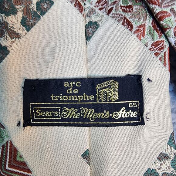 Sears Vintage Necktie 70s Men's Shop Floral Chevron Print Green Maroon - Picture 5 of 7